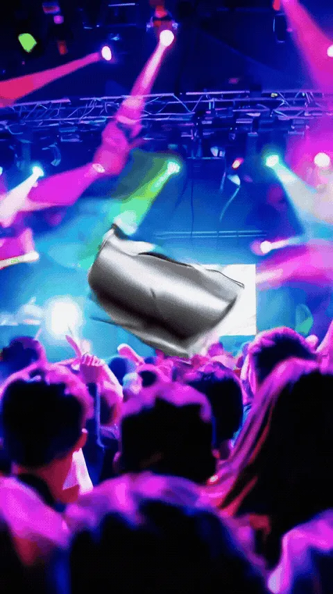 Microsoft Clippy in a mosh pit, jumping around to the music