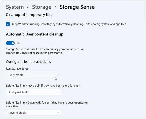 فعال سازی و استفاده از ابزار Storage Sense برای بهینه سازی حافظه