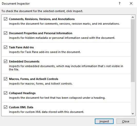 گزینه Inspect Document
