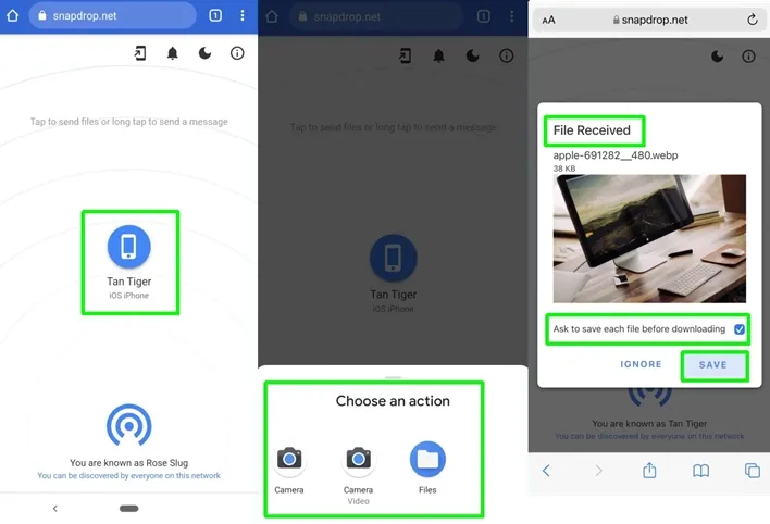 انتقال فایل از اندروید به iOS با Snapdrop