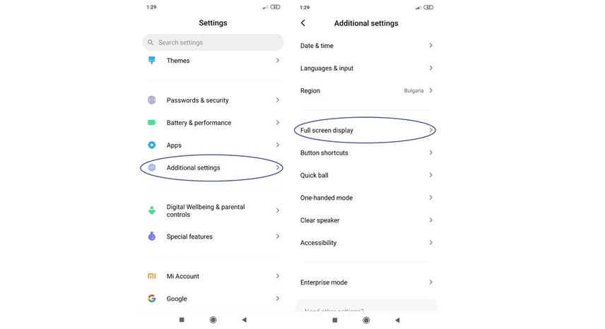 فعال کردن حالت تمام صفحه شیائومی در MIUI