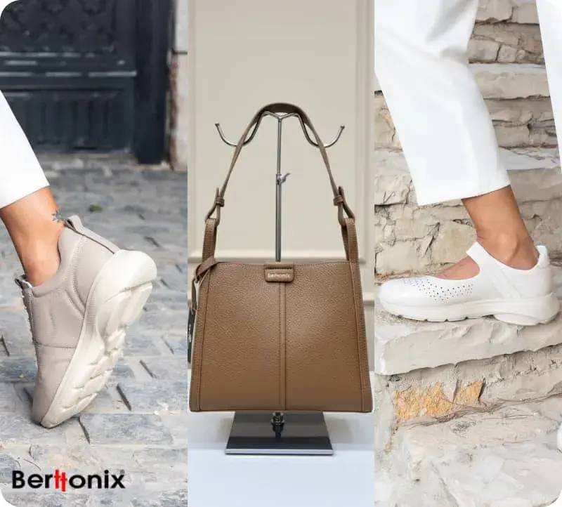 انتخاب بانوان خوش‌سلیقه: کیف چرم طبیعی و کفش طبی زنانه برتونیکس با طراحی مدرن و دوام واقعی