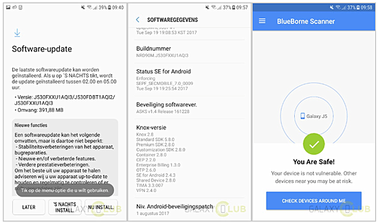 آپدیت گلکسی J5 مدل 2017 جهت رفع آسیب پذیری BlueBorne