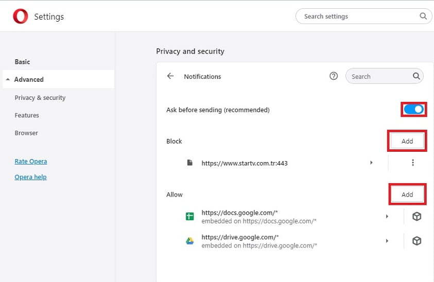 disable opera notifications 2 / قطع نوتیفیکیشن