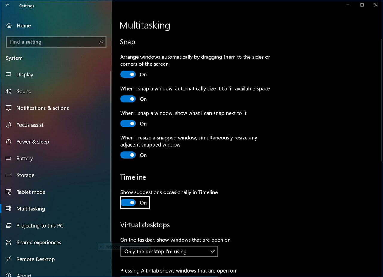 تایم لاین ویندوز 10 / windows 10 timeline