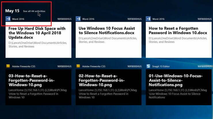 تایم لاین ویندوز 10