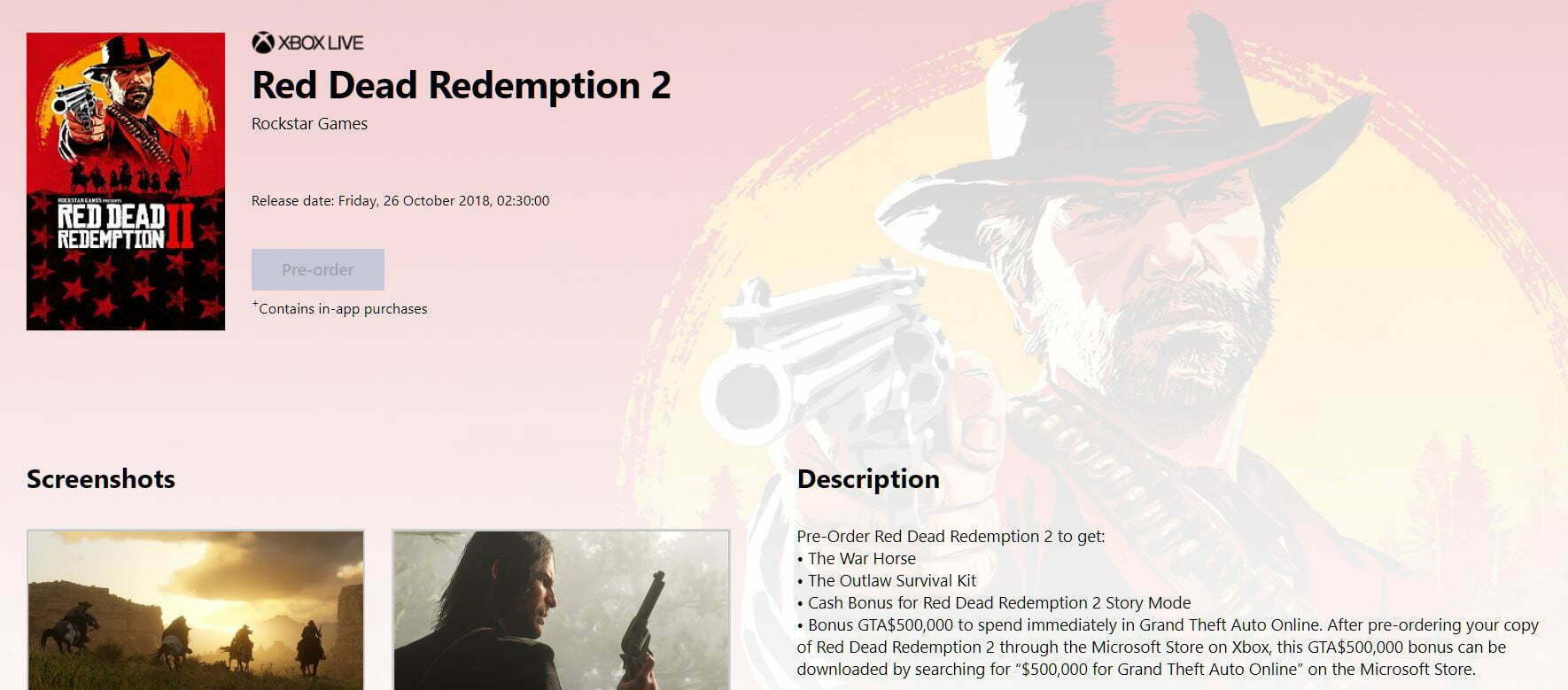 red dead redemption 2 pre order