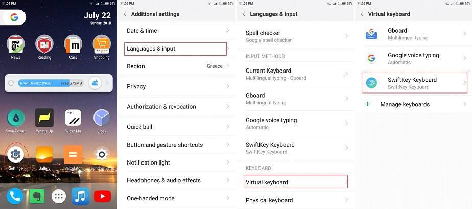 تصحیح خودکار در SwiftKey