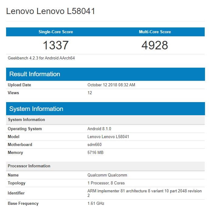 لنوو اس 5 پرو گیکبنچ / lenovo s5 pro geekbench