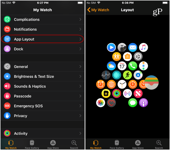 تغییر آرایش برنامه های apple watch
