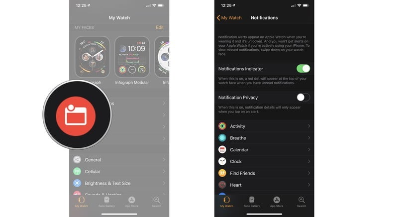 مدیریت اعلان برنامه های apple watch