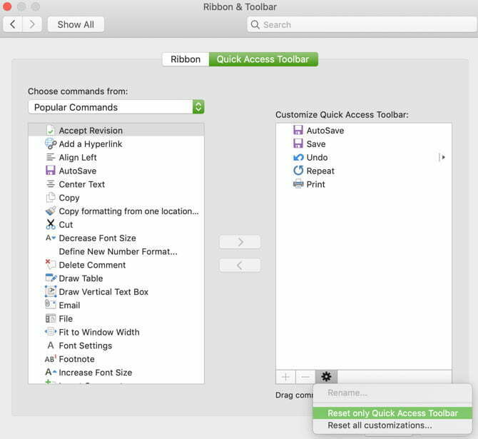 دستورات ابزار سریع مایکروسافت ورد در مک / Quick Access Toolbar Commands in MS In MS Word in MAC