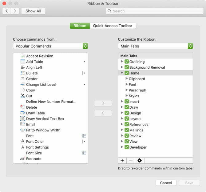 دستورات نوار ریبون مایکروسافت ورد در مک / Ribbon Setting in MS In MS Word in MAC
