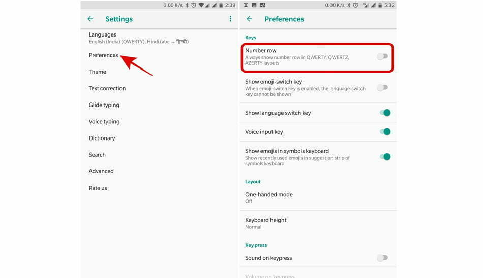 number row in Gboard/ کلیدهای عددی در جی بورد