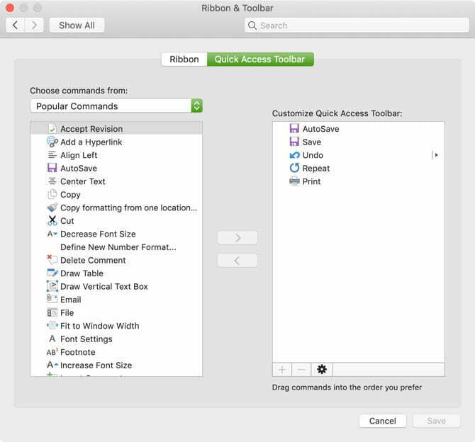 تنظیمات نوار ابزار برنامه ورد در محیط مک / Ribbon & Toolbar Setting in MS word for Mac