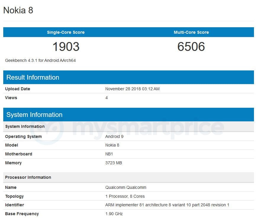 نوکیا 9 / nokia 9 pie geekbench