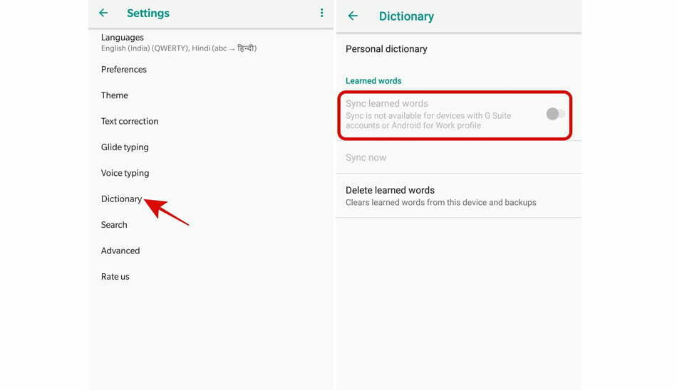 Sync the learned words inside Gboard/دسترسی به کلمات پرتکرار
