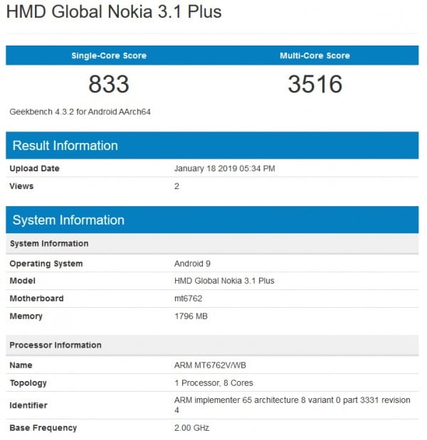 بنچمارک نوکیا 3.1 پلاس با اندروید پای / nokia 3.1 plus android pie benchmark