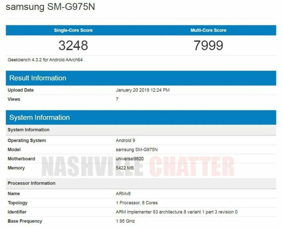 Samsung galaxy S10 plus Geekbench report/ گزارش گیکبنچ از مشخصات سامسونگ گلکسی اس 10 پلاس با اگزینوس 9820/