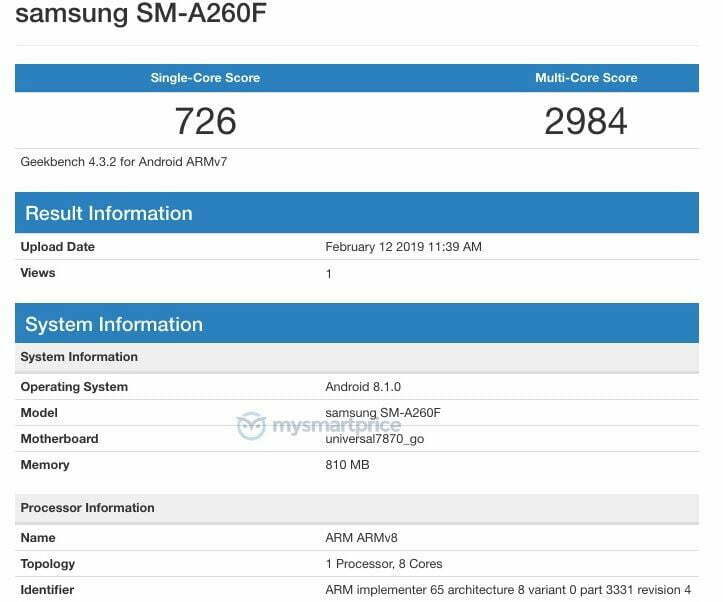 Galaxy A20 at Geekbench/ سامسونگ گلکسی A20 در گیکبنچ