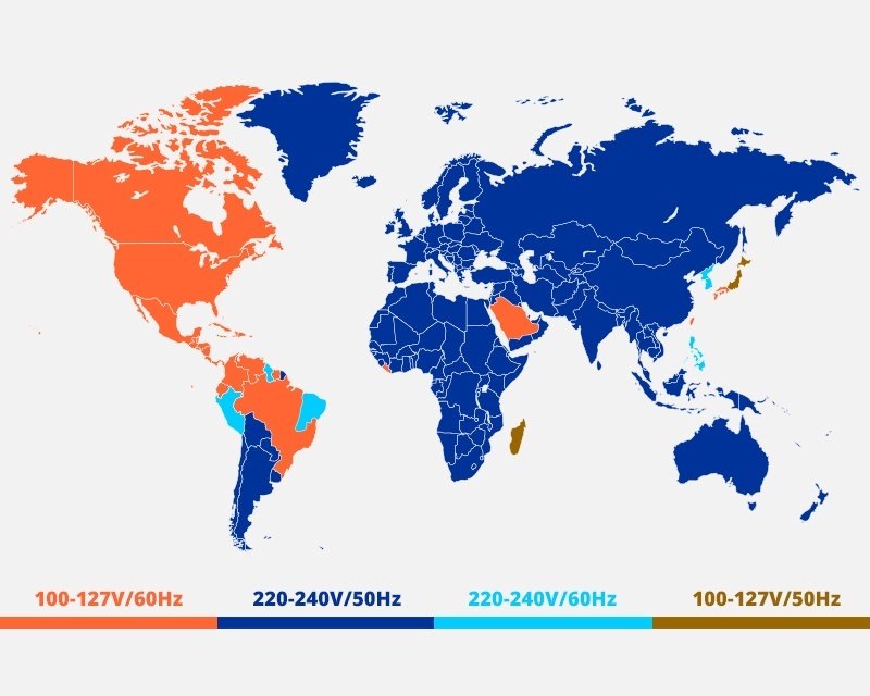 Voltages world wide / نقشه شدت ولتاژ