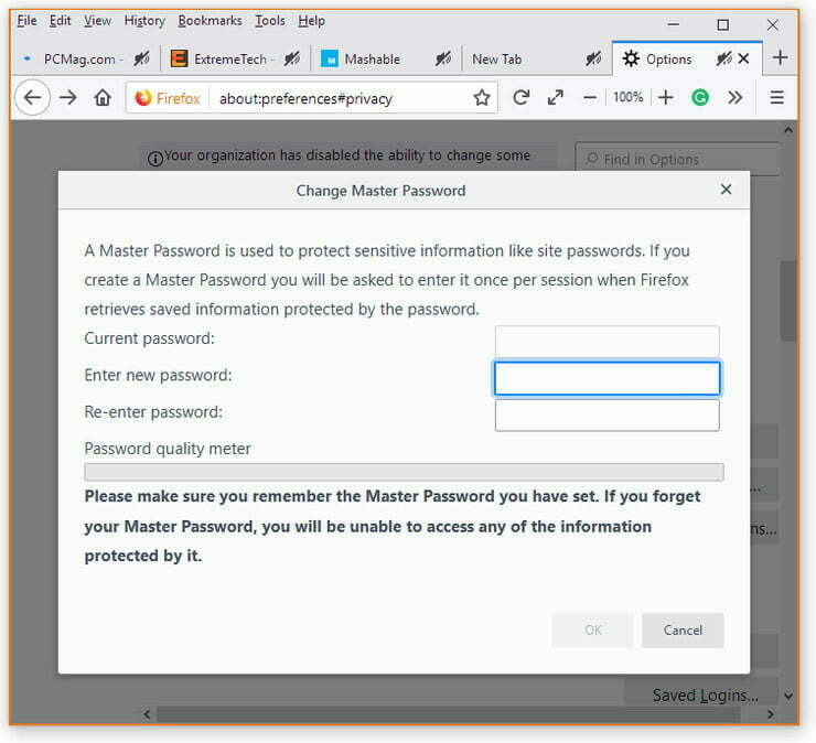 master-password/ اختصاص پسورد به فایرفاکس/ پسورد در فایرفاکس کوانتوم
