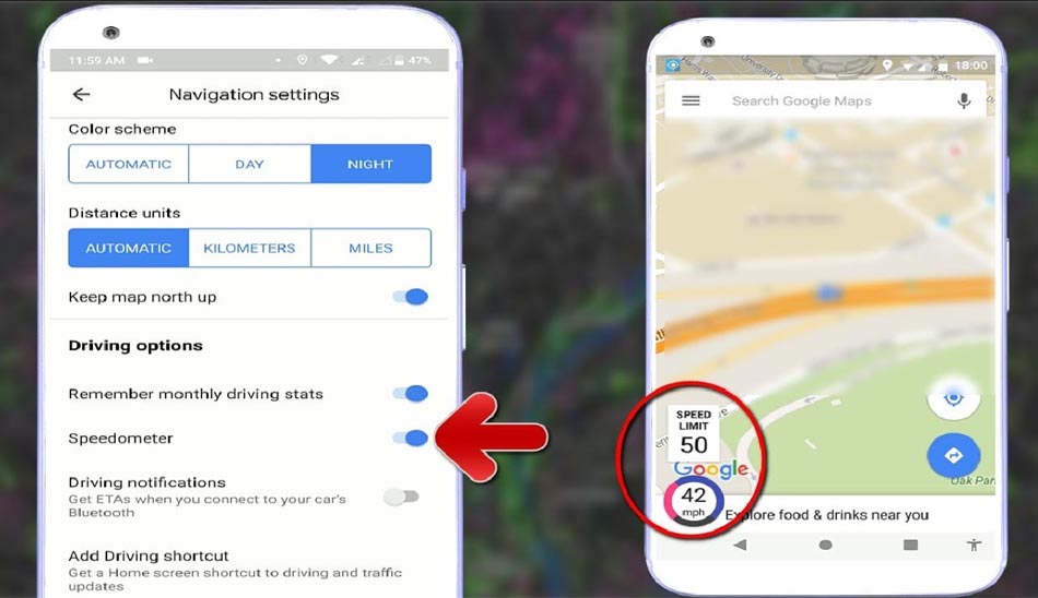 روشن کردن سرعت سنج گوگل مپ/ turn on speedometer