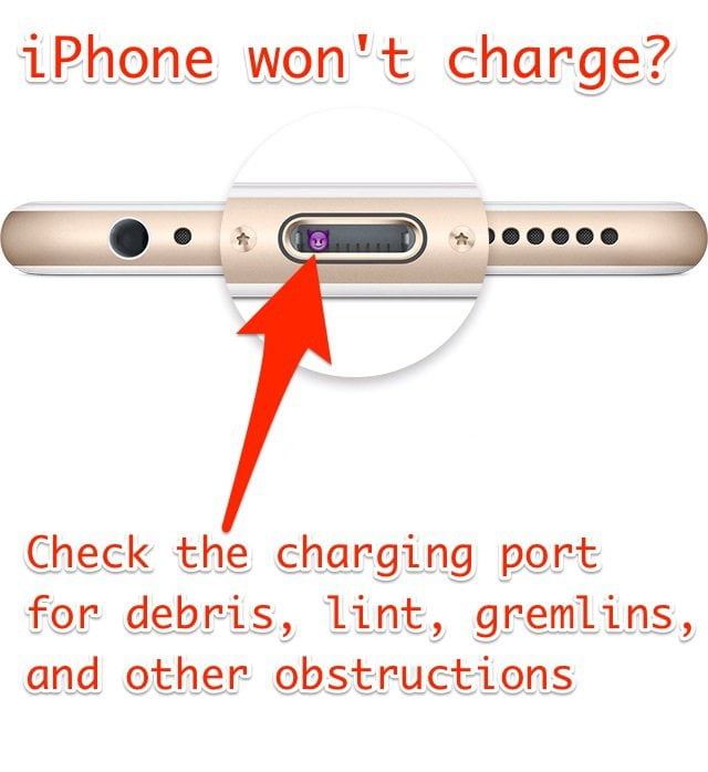 مشکل شارژ نشدن آیفون / Remove any debris from the charging port