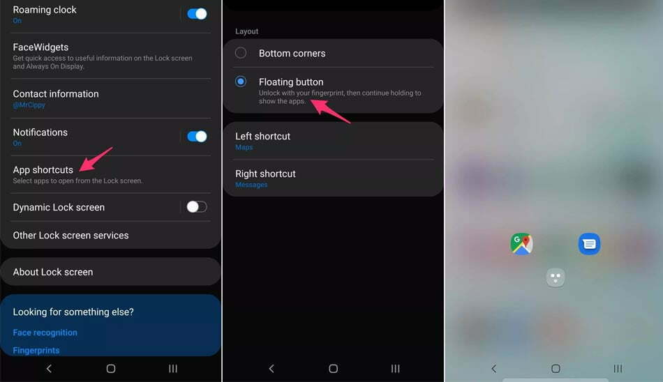 قابلیت های گلکسی نوت 10 / تنظیمات اپلیکیشن های میانبر در نوت 10 در لاک اسکرین/ Floating button