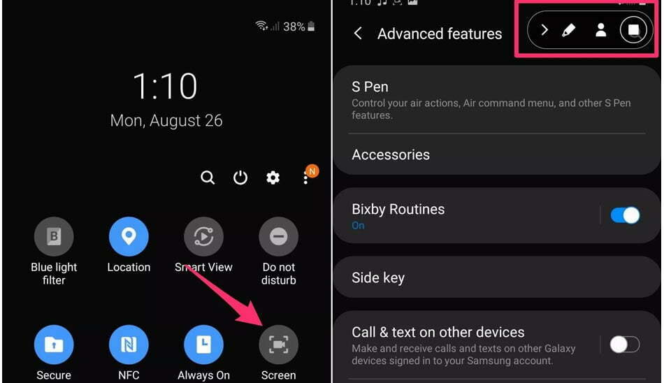 screen-recording-on-the-Note-10/ تنظیمات مربوط به ضبط فیلم از نمایشگر در گلکسی نوت 10