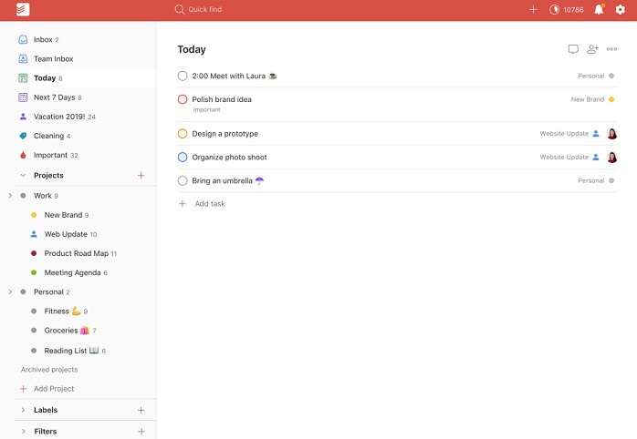 نرم افزار مدیریت پروژه Todoist - مقایسه نرم افزارهای کنترل پروژه