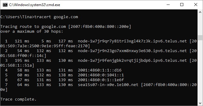 کدهای سی ام دی - Tracert