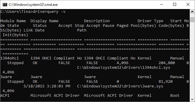 دستورات cmd - دستور Driverquery