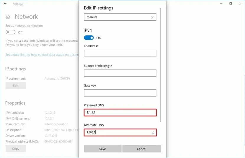 تغییر dns در ویندوز 10