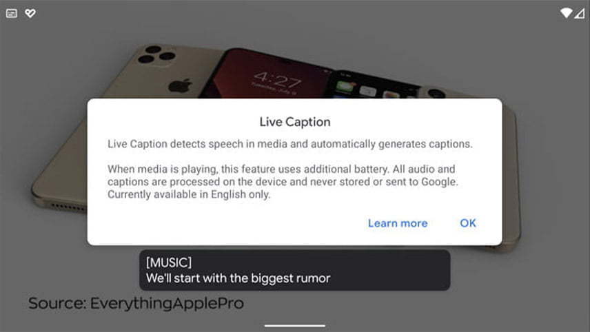 قابلیت Live Caption