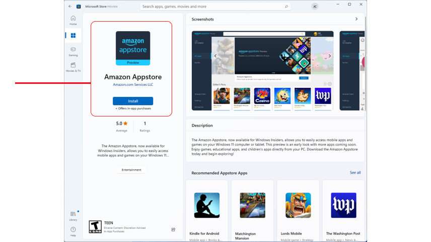 اجرا کردن اپ های اندروید روی ویندوز ۱۱ - Amazon Appstore