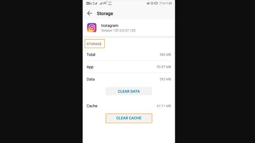 آپلود نشدن پست در اینستاگرام - Clear cache