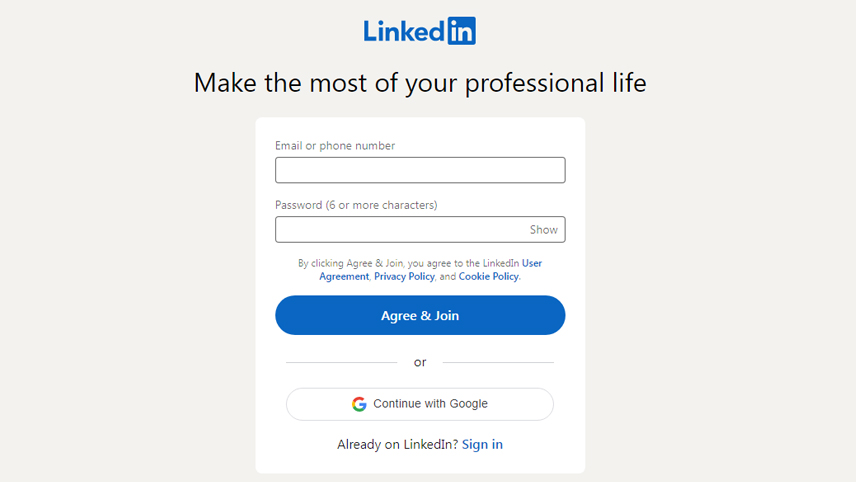 ثبت نام در linkedin - مرحله دوم