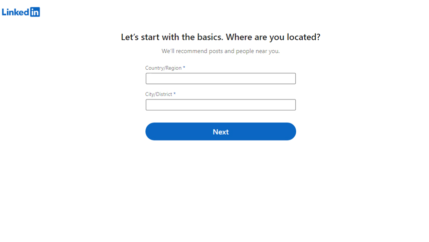 ثبت نام در linkedin - وارد کردن اطلاعات