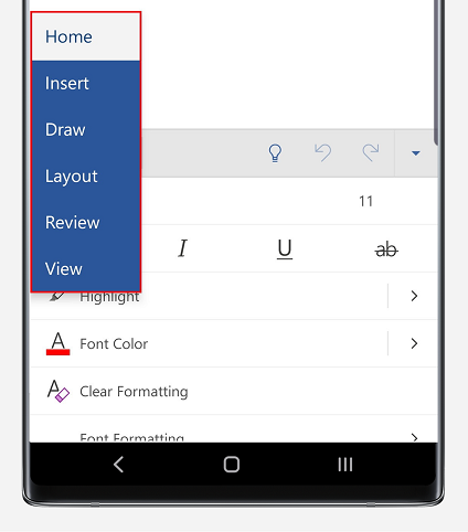 برنامه Word در موبایل