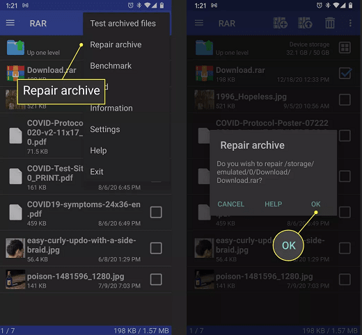 تبدیل فایل به rar در اندروید