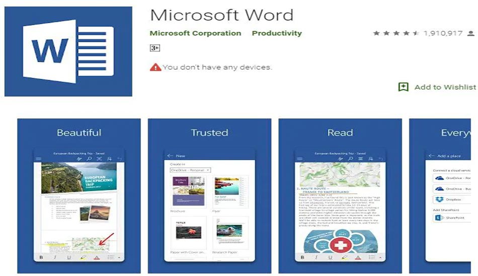 1. اپلیکیشن Microsoft Word App for Android تبدیل رایگان ورد به پی‌دی‌اف در آیفون
