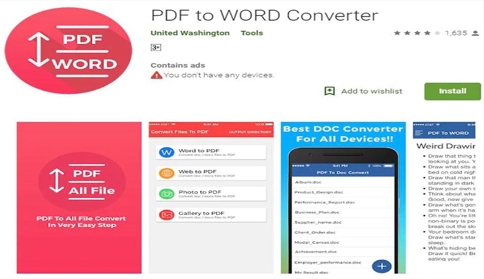 5. اپلیکیشن PDF to Word Converter تبدیل فایل ورد به پی دی اف در گوشی