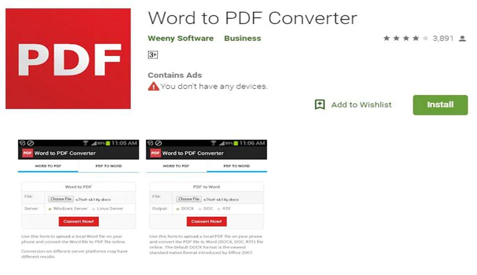 4. اپلیکیشن Word to PDF Converter روش کانورت ورد به pdf در اندروید