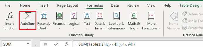کشیدن جدول در اکسل