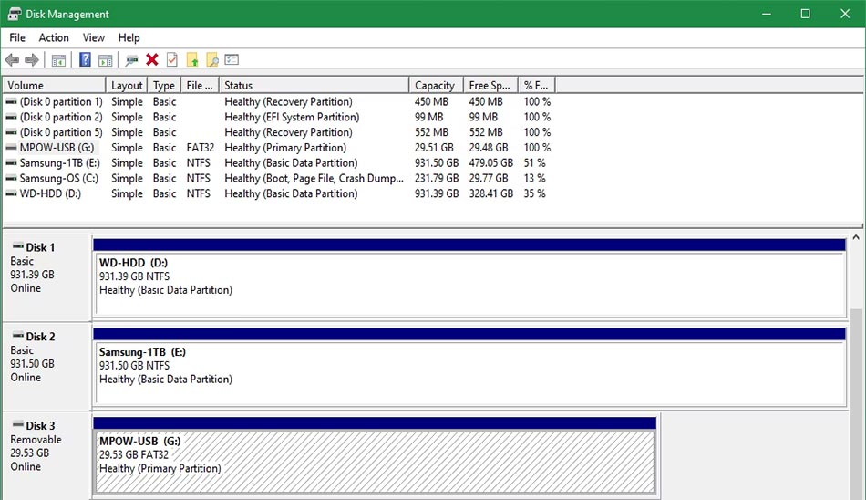 2. بخش Disk Management ویندوز را بررسی کنید