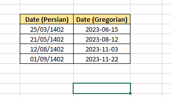 تبدیل تاریخ شمسی به میلادی در اکسل
