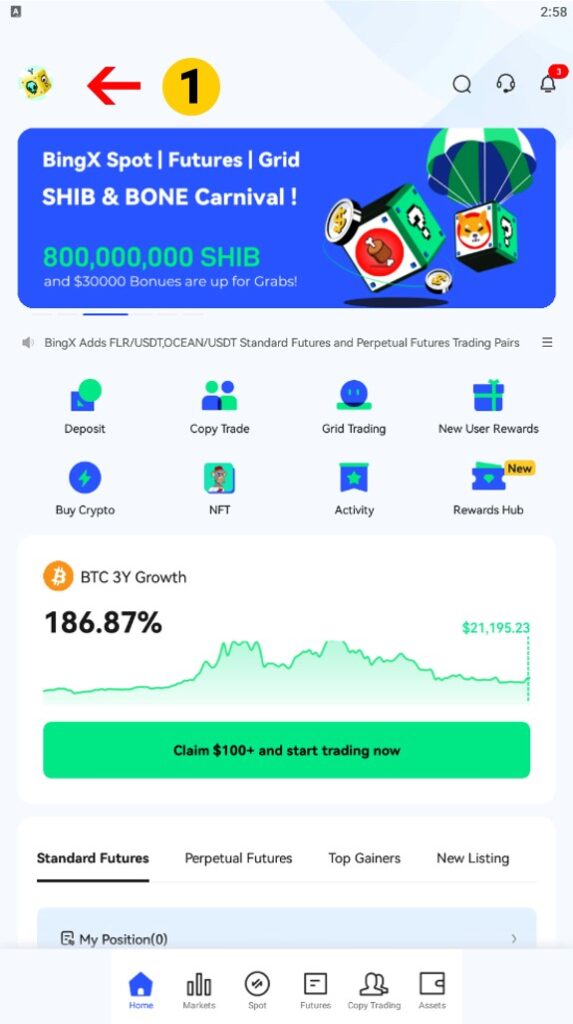 صرافی بینگ ایکس ثبت نام در موبایل 01
