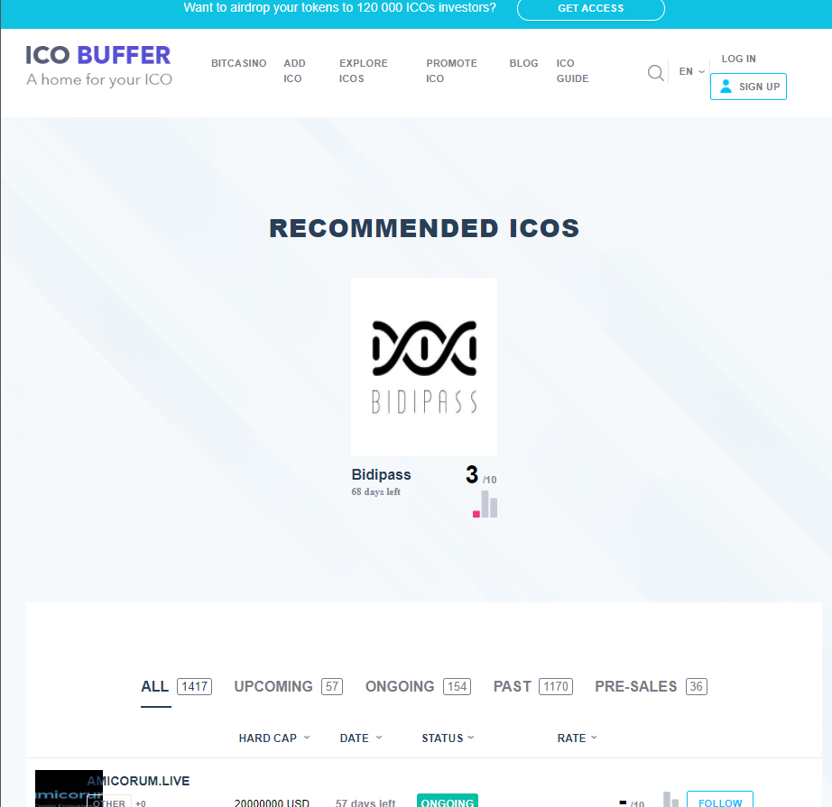 صفحه اول سایت ICOBuffer