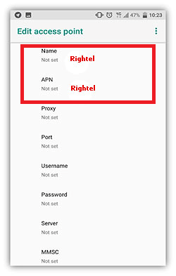 تنظیمات اینترنت رایتل